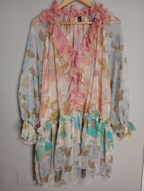 Beulah Sheer Chiffon Oversized Tiered Dress Feminine Romantic Peasant